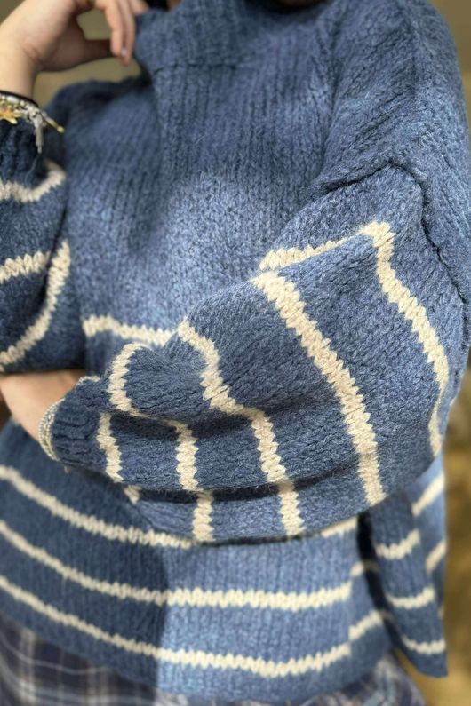 Big Softie Stripe Funnel Grunge Knit Denim